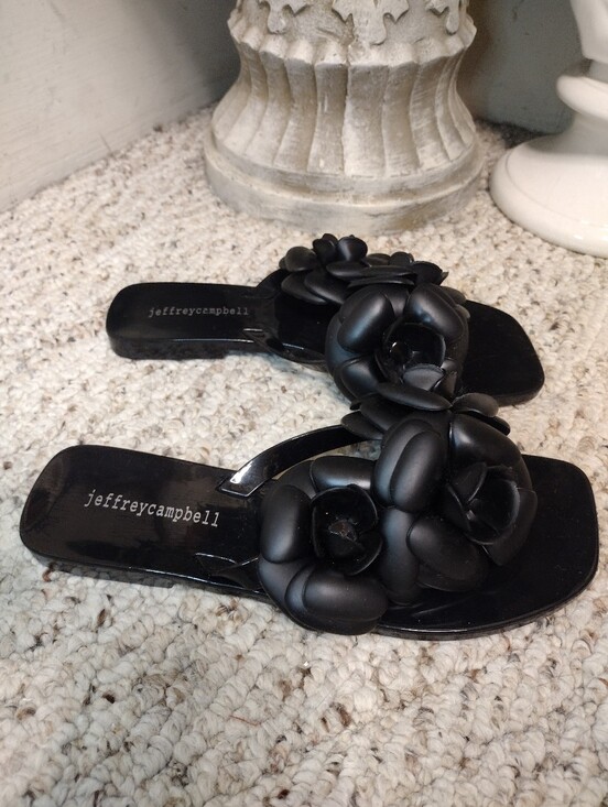 Jeffrey Campbell Shoes - Jeffrey Campbell "Fleuris" 3-D Floral Black Jelly Flip-Flop Sandals